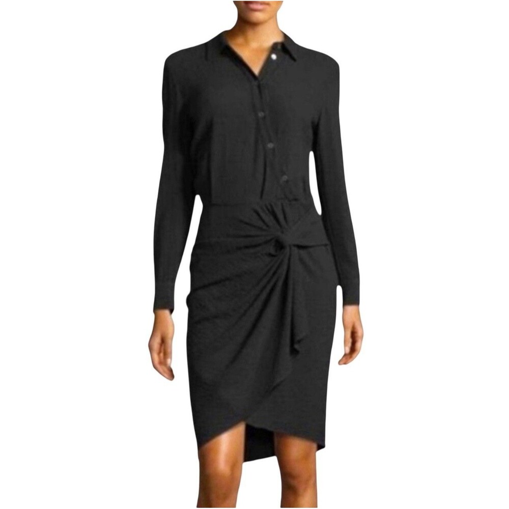 Veronica Beard Wren Twist Dress Size 6 Black Wool Blend Long Sleeve Midi Women